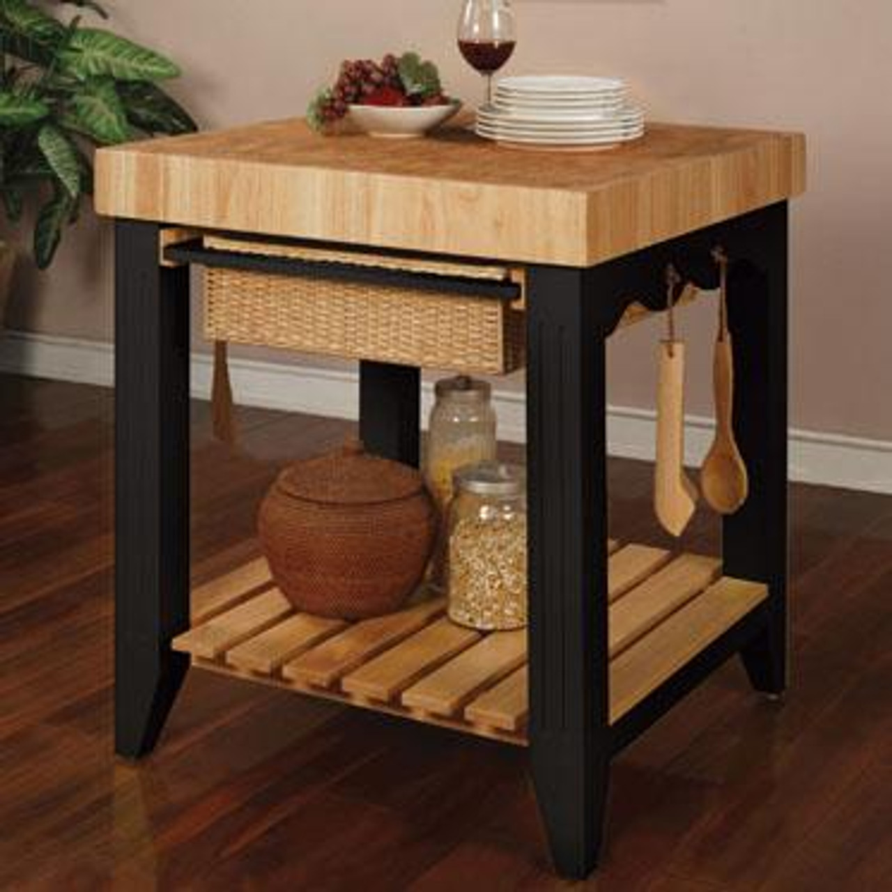 Color Story Black Butcher Block Kitchen Island 502 416 By Powell
