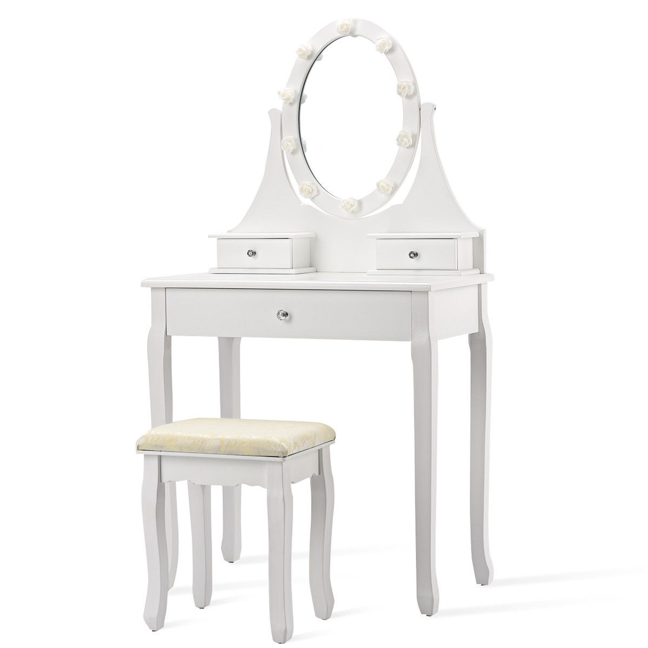 3 Drawers Lighted Mirror Vanity Dressing Table Stool Set White Hw60150wh By Cw