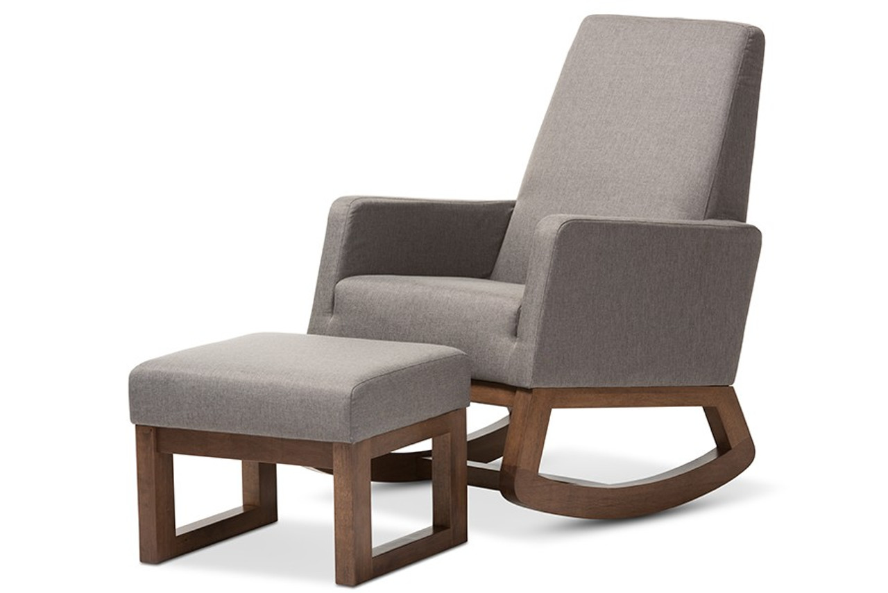 grey rocking chair with ottoman