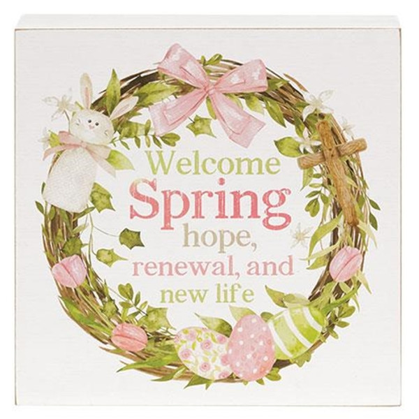 Welcome Spring Easter Wreath Box Sign G37039 By CWI Gifts