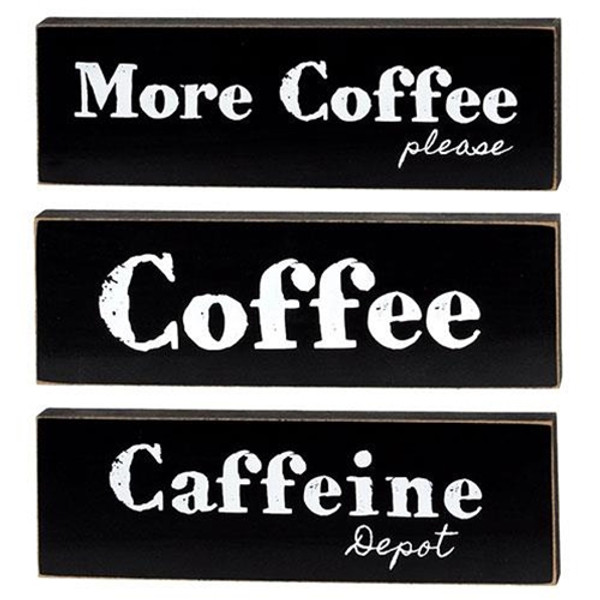 More Coffee Please Black Wooden Block 3 Asstd. (Pack Of 3) G37089 By CWI Gifts