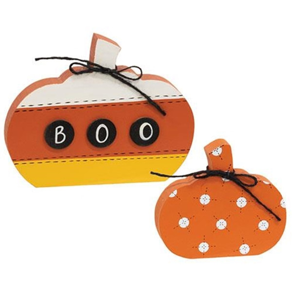 2/Set Candy Corn Boo & Polka Dot Pumpkin Sitters G37366 By CWI Gifts