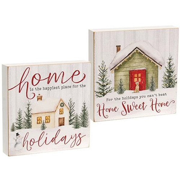 Happiest Place For The Holidays Box Sign 2 Asstd. (Pack Of 2) G37377 By CWI Gifts