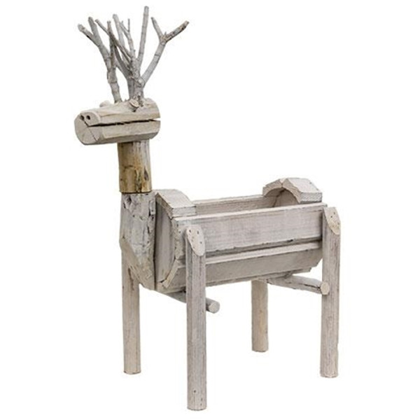 CWI Gifts Distressed White Wooden Reindeer Planter G61306
