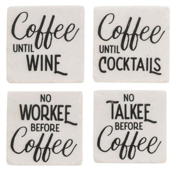 4/Set No Talkee Before Coffee Resin Coasters G65327 By CWI Gifts