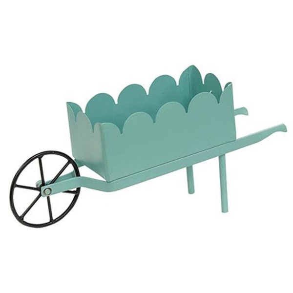 Turquoise Scalloped Metal Wheelbarrow G70133 By CWI Gifts