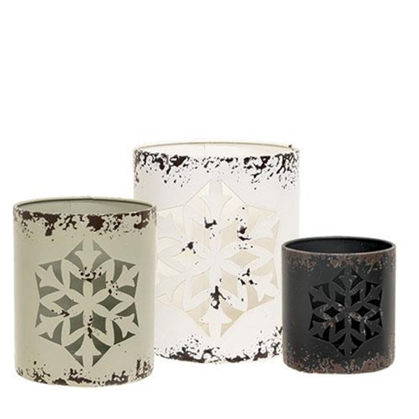 3/Set Distressed Metal Snowflake Buckets G70140 By CWI Gifts
