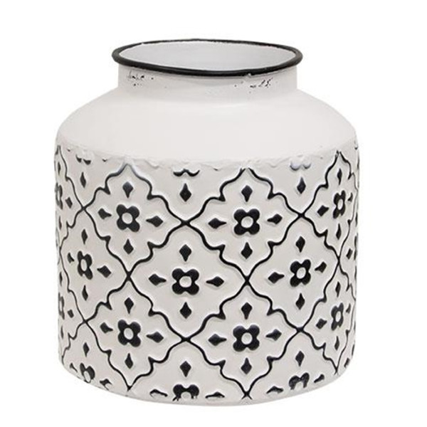Black & White Vintage Patterned Metal Vase Short G70142 By CWI Gifts