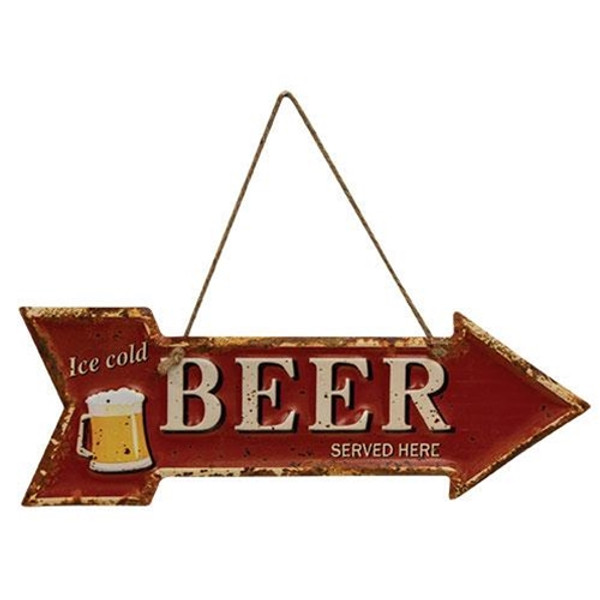 Ice Cold Beer Served Here Hanging Metal Sign G75035 By CWI Gifts