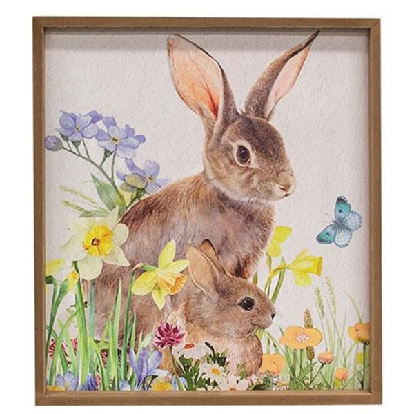 Easter Bunnies In Spring Flowers Wood Framed Sign G91122 By CWI Gifts