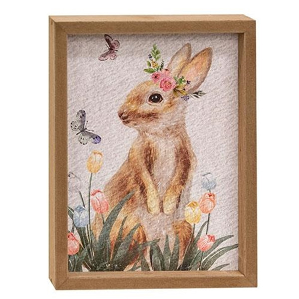 Easter Bunny Floral Crown Wood Framed Sign G91130 By CWI Gifts