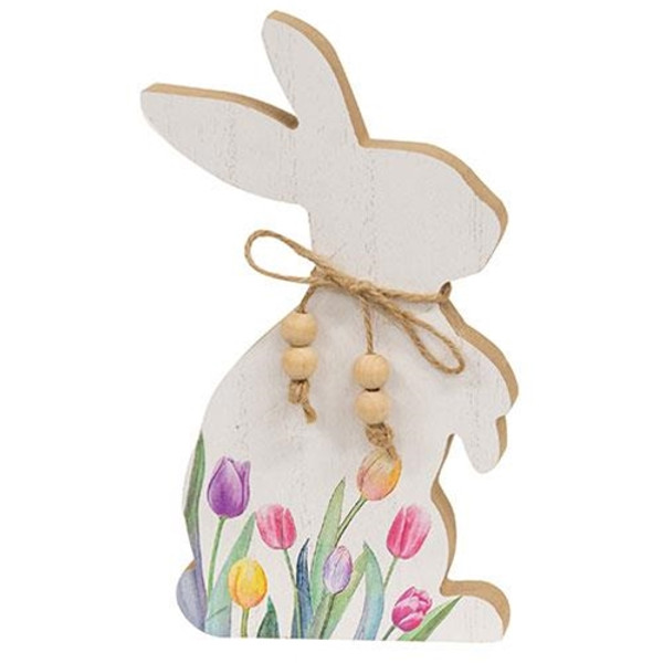 Tulip Printed Easter Bunny Wood Sitter G91132 By CWI Gifts
