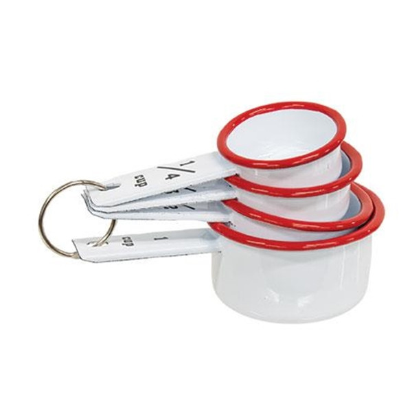 4/Set Red Rim Enamel Measuring Cups G9121 By CWI Gifts