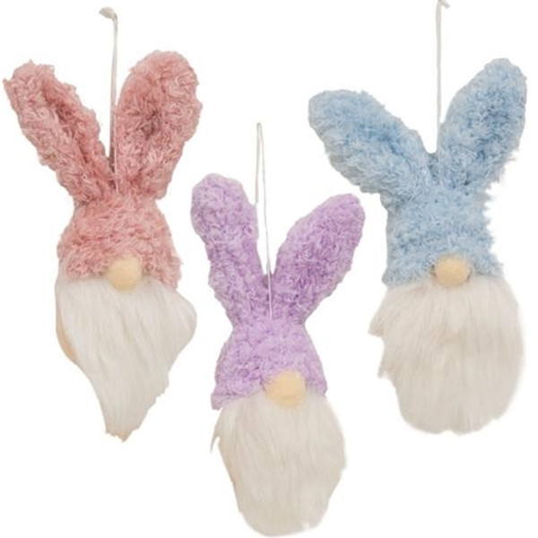 *Fuzzy Gnome Bunny Ornament 3 Asstd. (Pack Of 3) GADC5053 By CWI Gifts