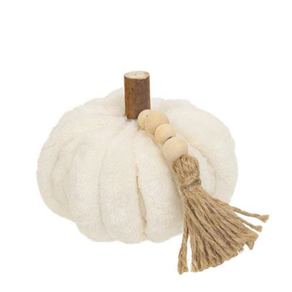 Cream Ribbed Pumpkin W/Beaded Tassel Small GADCF3007 By CWI Gifts