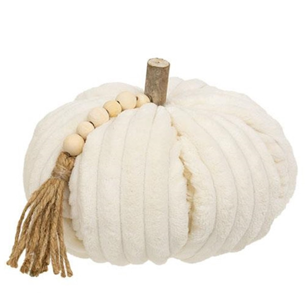 Cream Ribbed Pumpkin W/Beaded Tassel Large GADCF3009 By CWI Gifts