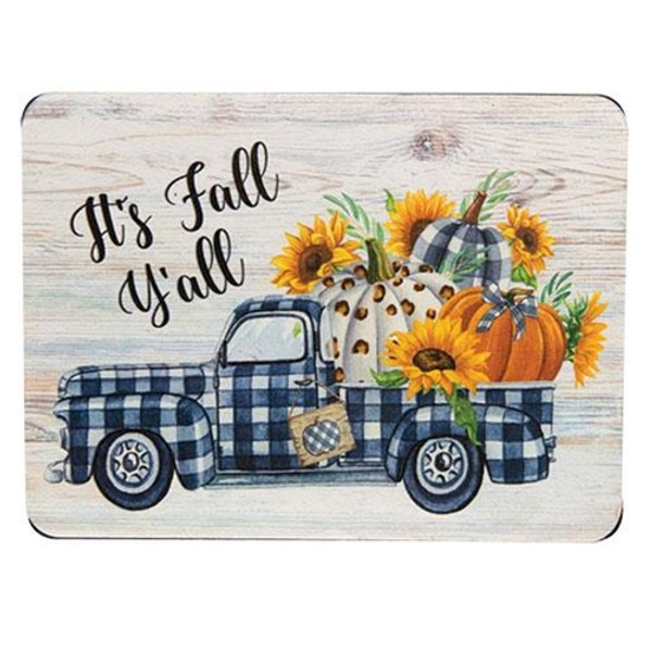 *It'S Fall Y'All Buffalo Check Pumpkin Truck Mini Easel Sign GBB015 By CWI Gifts