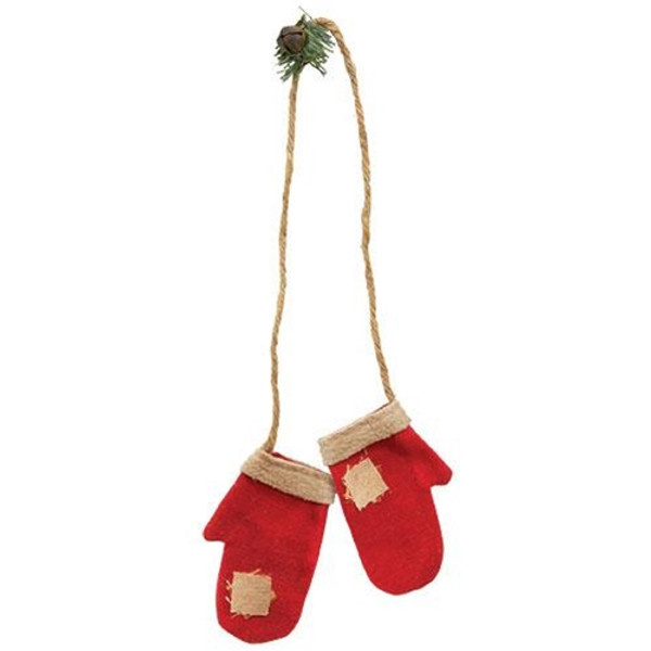 Primitive Fabric Mittens Hanging Christmas Ornament GCS38509 By CWI Gifts