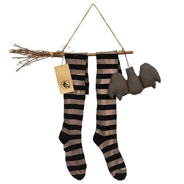 Witch Stockings & Broom Hanger Ornament GCS38652 By CWI Gifts