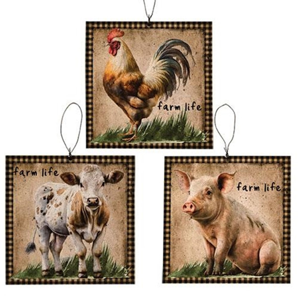 Farm Life Animal Portrait Square Ornament 3 Asstd. (Pack Of 3) GFP013 By CWI Gifts