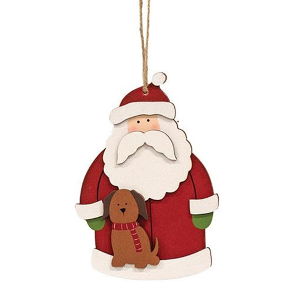 *Santa With Dog Wooden Ornament GH36466 By CWI Gifts