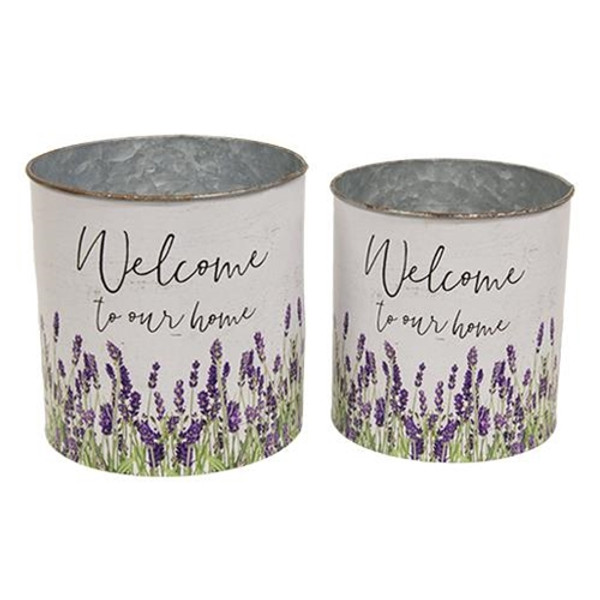 2/Set Welcome To Our Home Lavender Buckets GMAF340832S By CWI Gifts