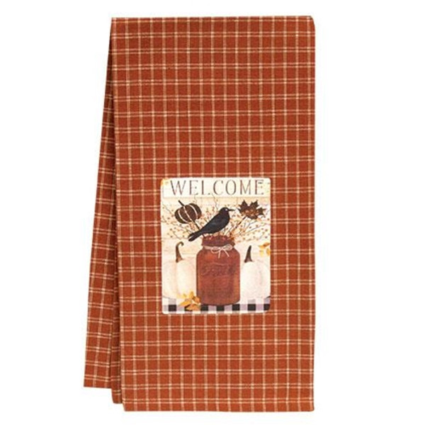 +Welcome Fall Jar & Pumpkins Dish Towel GRJ961 By CWI Gifts