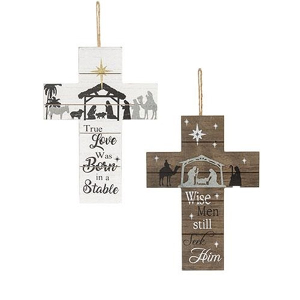 Slatted Wood Hanging Nativity Cross 2 Asstd. (Pack Of 2) GXN29006 By CWI Gifts