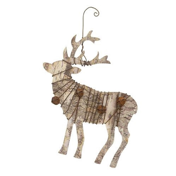 *Birch Look Reindeer & Jingle Bell Ornament GXO2646083 By CWI Gifts