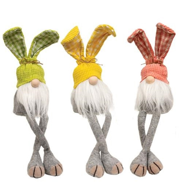 Gingham Waffle Bunny Dangle Leg Gnome 3 Asstd. (Pack Of 3) GZOE5024 By CWI Gifts