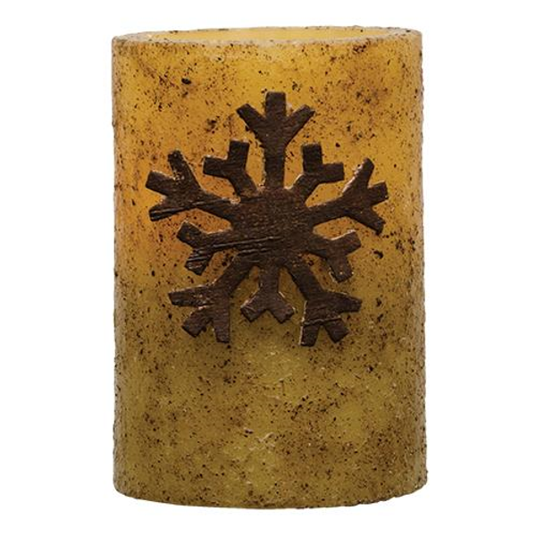 Wooden Snowflake Pillar Candle G84560 By CWI Gifts