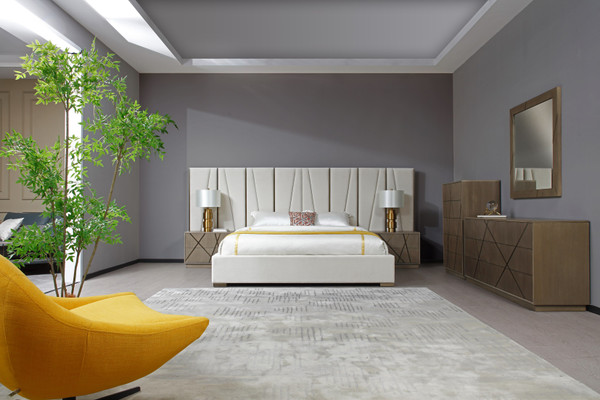 VGVC-BD1909-SET-BGE-eastern Modrest Nixa - Modern Beige Velvet + Brushed Bronze + Birch Bedroom Set-Eastern By VIG Furniture