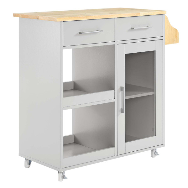 Modway Culinary Kitchen Cart With Spice Rack - Light Gray Natural EEI-6277-LGR-NAT