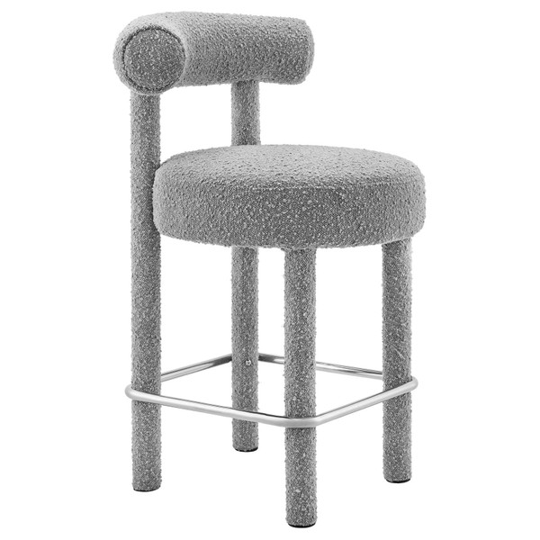 Modway Toulouse Boucle Fabric Counter Stool - Light Gray Silver EEI-6383-LGR-SLV
