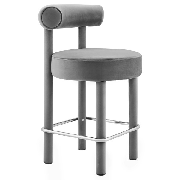 Modway Toulouse Performance Velvet Counter Stool - Gray Silver EEI-6384-GRY-SLV