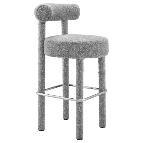Modway Toulouse Boucle Fabric Bar Stool - Light Gray Silver EEI-6385-LGR-SLV