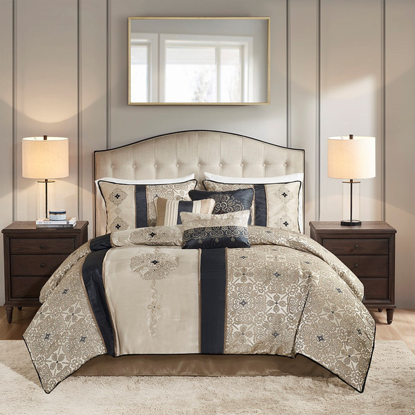Donovan 7 Piece Jacquard Comforter Set With Throw Pillows - King MP10-8281 By Olliix