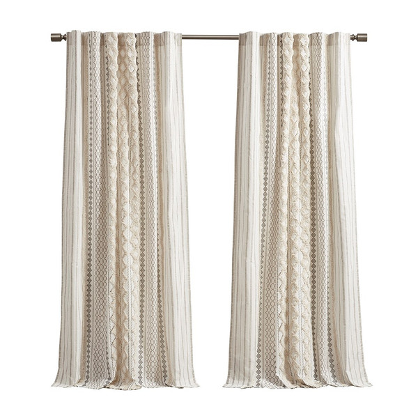 Imani Cotton Printed Curtain Panel With Chenille Stripe And Lining II40-1292 By Olliix