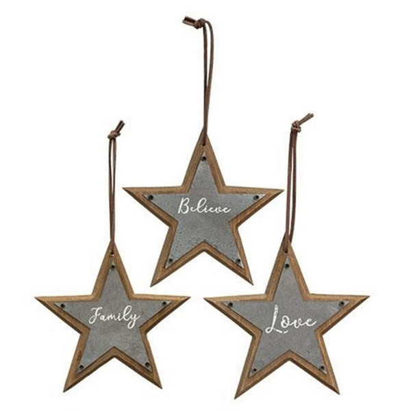 Believe Family Love Star Ornament Assorted Set Of 3 G90382 By CWI Gifts