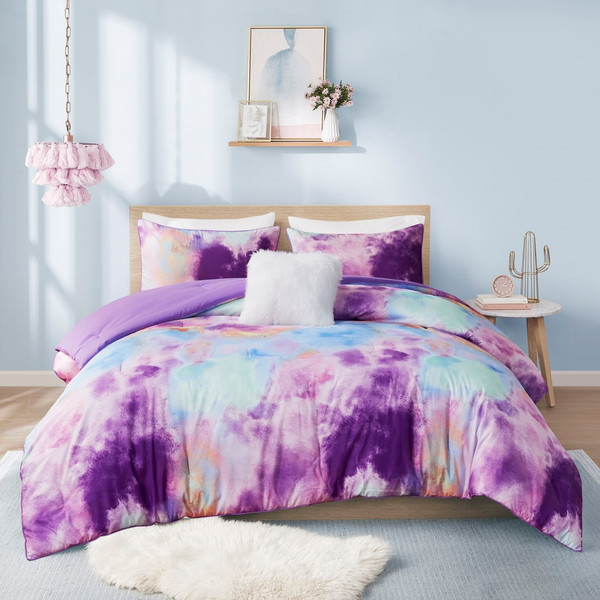 Cassiopeia Watercolor Tie Dye Printed Comforter Set With Throw Pillow - Full/Queen ID10-2256 By Olliix