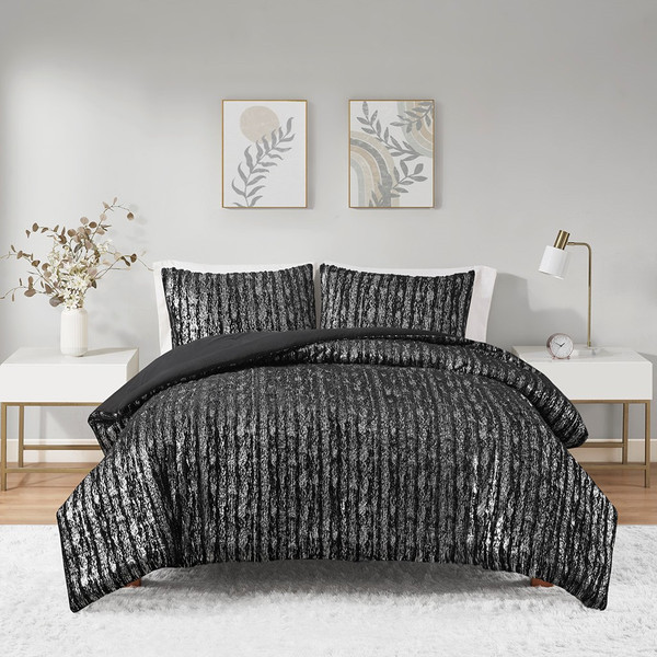 Naomi Metallic Print Faux Fur Comforter Set - King/Cal King ID10-2249 By Olliix
