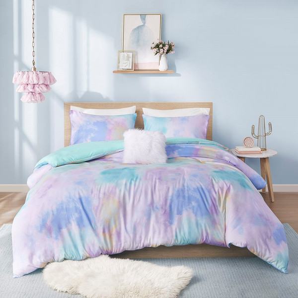 Cassiopeia Watercolor Tie Dye Printed Duvet Cover Set With Throw Pillow - King/Cal King ID12-2262 By Olliix