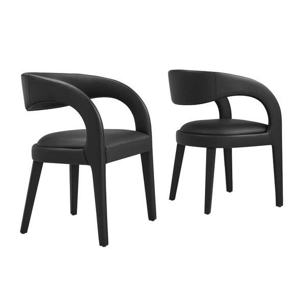Modway Pinnacle Vegan Leather Dining Chair Set Of 2 - Black EEI-6561-BLK