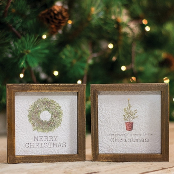 Mini Framed Christmas Watercolor Art Assorted Set Of 2 G90468 By CWI Gifts