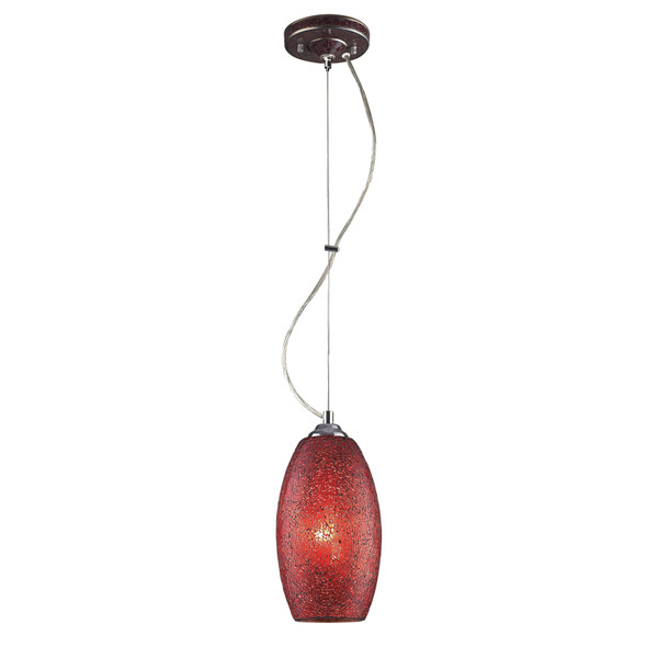 Elk Bellisimo Collection 1-Light Pendant In Satin Silver With A Red Crackled Glass 1304-1RDC