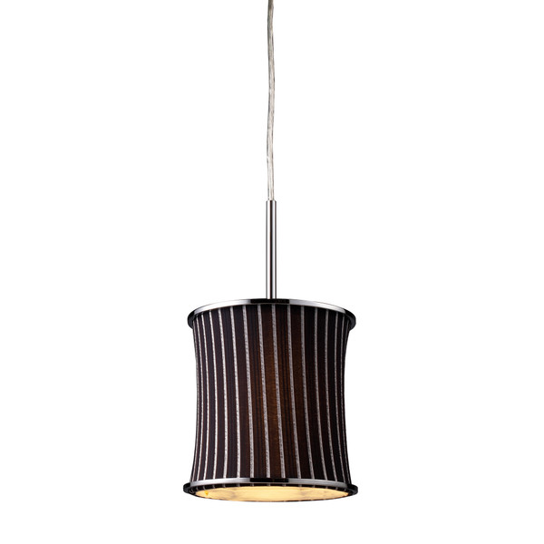 Elk Fabrique 1-Light Drum Pendant In Polished Chrome And Pinstripe Black Shade 20021/1