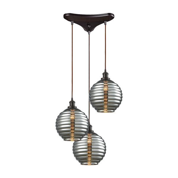 Elk Ridley 3-Light Triangle Pan Pendant In Oil Rubbed Bronze With Smoke Plated Beehive Glass 56550/3