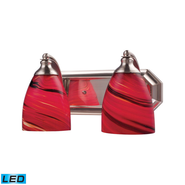 Elk 2 Light Vanity In Satin Nickel And Autumn Glass - Led, 800 Lumens (1600 Lumens Total) With Full Scal 570-2N-A-LED