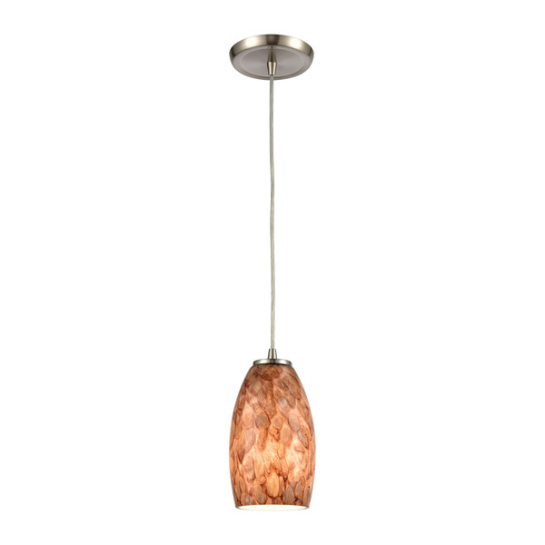 Elk Nature'S Collage 5'' Wide 1-Light Mini Pendant - Satin Nickel With Feathered Brown Glass 60216/1