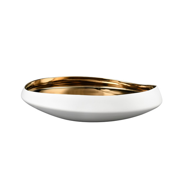 Elk Greer Bowl - Low White And Gold Glazed H0017-9746